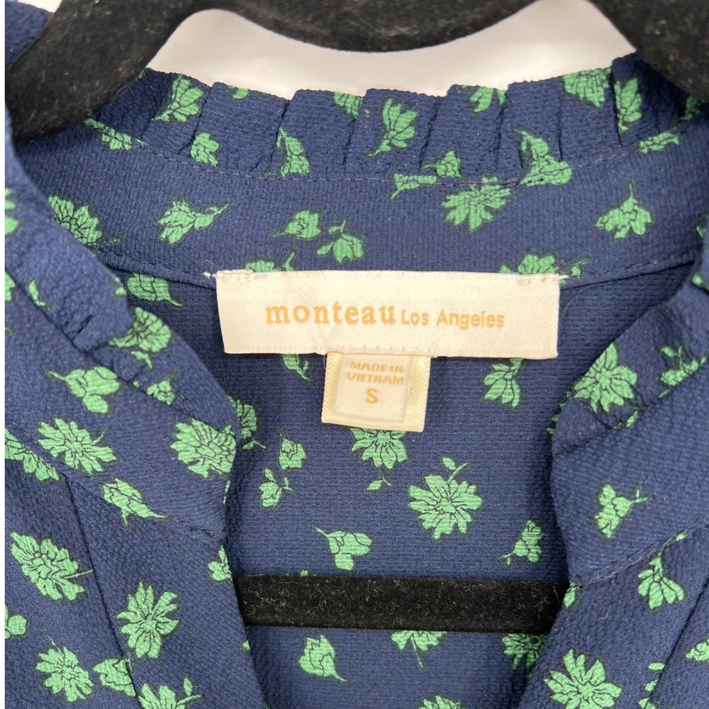 Monteau Los Angeles Navy Green Floral Tiered Midi Dress Small Cottagecore Brunch - Picture 6 of 10